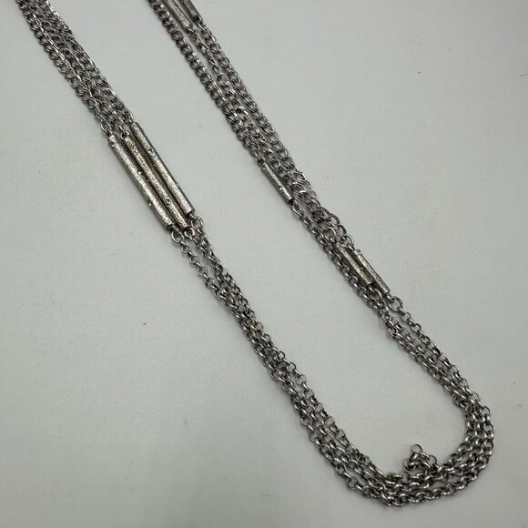 3/$30 Chicos Necklace Silver Chain Link Rhinestone Bar Stations Multi Strand 36" - Picture 2 of 12